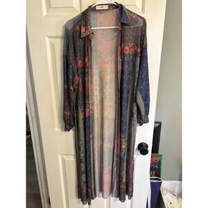 Natural Life Sheer Patchwork Maxi Shirt Dress Size XS/S Boho Coverup Resortwear
